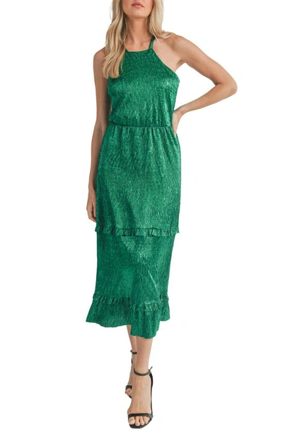 Shop Mila Mae Metallic Sleeveless Tiered Dress In Emerald