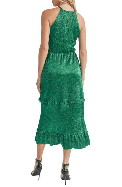 Shop Mila Mae Metallic Sleeveless Tiered Dress In Emerald
