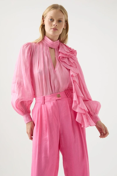 Shop Aje Aura Frilled Tie Blouse In Pink