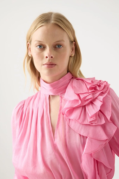 Shop Aje Aura Frilled Tie Blouse In Pink