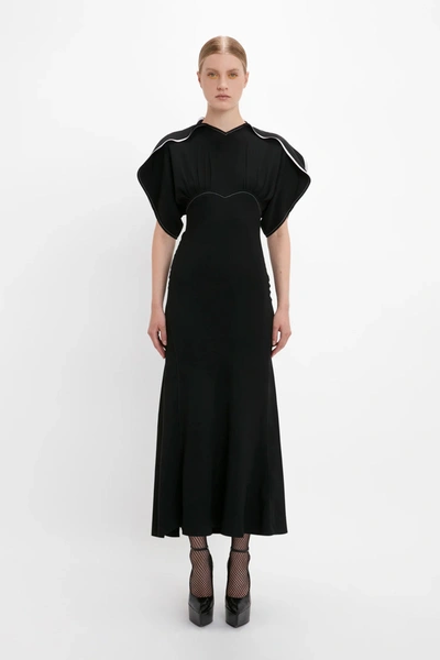 Shop Victoria Beckham Drape Sleeve Midi Dress In Black