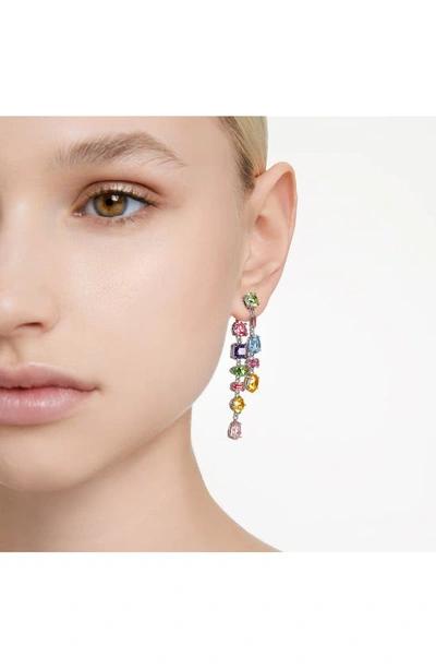 Swarovski Gema Multicolor Mixed Cut Linear Front To Back Earrings In Rhodium Plated In Multicolored