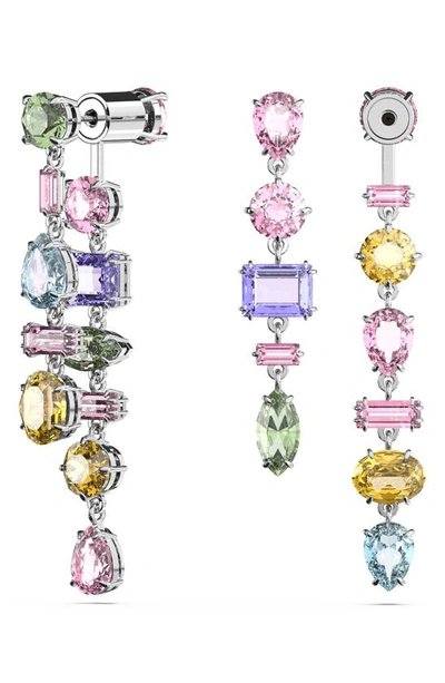 Swarovski Gema Multicolor Mixed Cut Linear Front To Back Earrings In Rhodium Plated In Multicolored