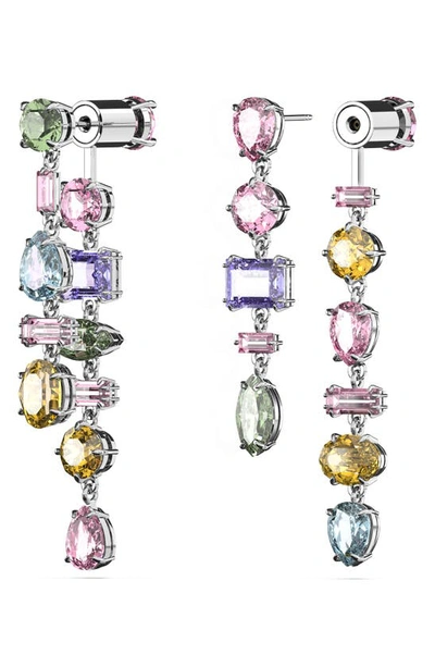 Swarovski Gema Multicolor Mixed Cut Linear Front To Back Earrings In Rhodium Plated In Multicolored
