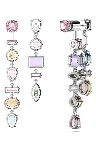 Swarovski Gema Multicolor Mixed Cut Linear Front To Back Earrings In Rhodium Plated In Multicolored