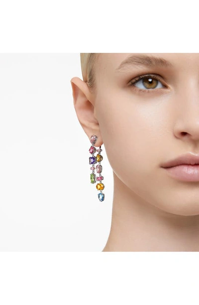 Swarovski Gema Multicolor Mixed Cut Linear Front To Back Earrings In Rhodium Plated In Multicolored