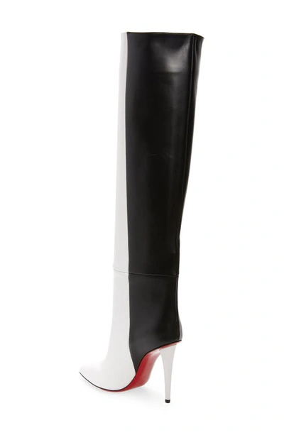 Shop Christian Louboutin Astrilarge Pointed Toe Knee High Boot In Q254 Bianco/ Black