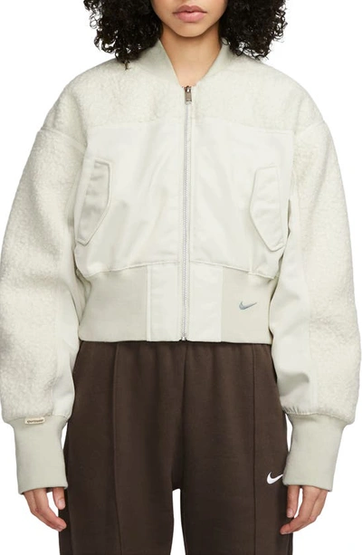 Shop Nike Sportswear Collection High Pile Fleece Bomber Jacket In Sea Glass/ Mica Green