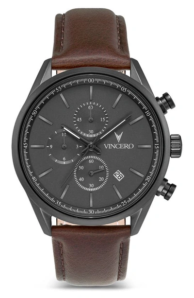 Shop Vincero The Chrono S2 Chronograph Leather Strap Watch, 40mm In Gunmetal/ Walnut