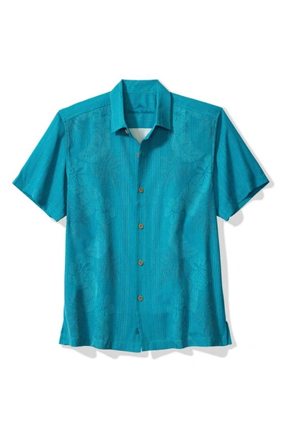 Shop Tommy Bahama Bali Border Floral Jacquard Short Sleeve Silk Button-up Shirt In Hazy Teal