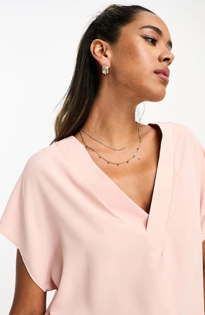 Shop Asos Design V-neck Woven Top In Light Pink