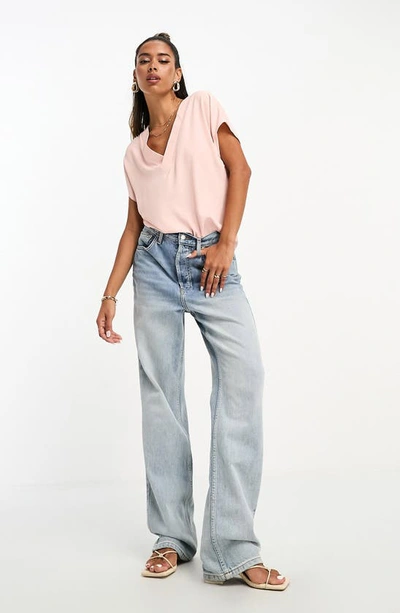 Shop Asos Design V-neck Woven Top In Light Pink