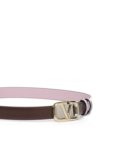 Shop Valentino Reversible Vlogo Signature Belt In Cacao/water Lilac