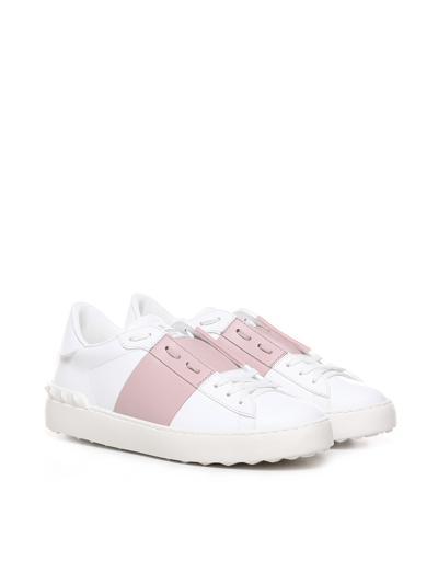 Shop Valentino Open Whie, Pink Leather Sneakers In Bianco/water Rose/bianco