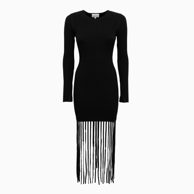 Shop Ganni Knit Fringe Dress In Black