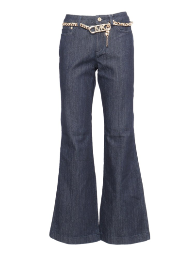 Shop Michael Michael Kors Stretch Belted Flared Jeans In Blue