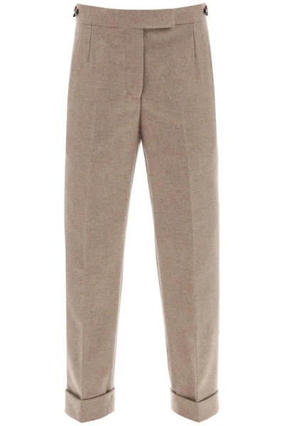 Shop Thom Browne Cropped Wool Flannel Pants