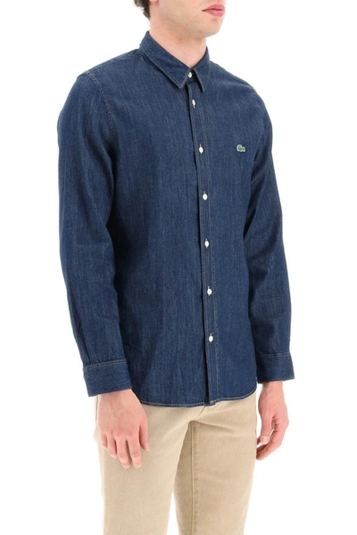 Shop Lacoste Regular Fit Shirt In Organic Cotton Denim In Blue
