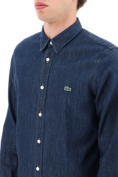 Shop Lacoste Regular Fit Shirt In Organic Cotton Denim In Blue
