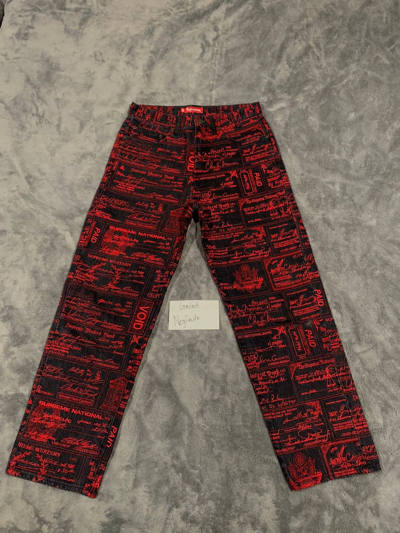 Pre-owned Checks Embroidered Denim Jeans In Black