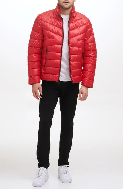 Kenneth Cole New York Hooded Puffer Jacket In Red