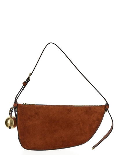 Shop Burberry Shield Sling Sue Shoulder Bag In Brown
