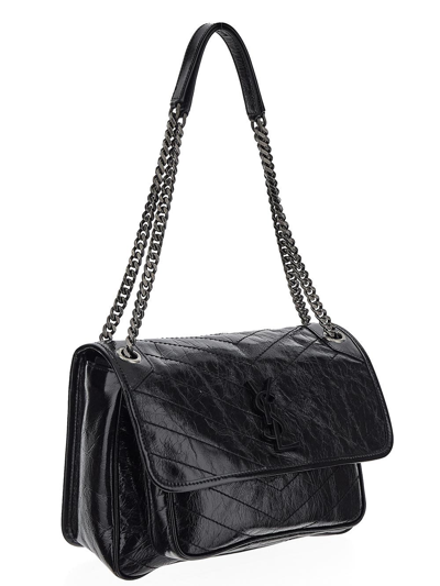 Shop Saint Laurent Niki Medium Chain Bag In Crinkled Vintage Leather In Black