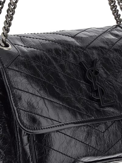 Shop Saint Laurent Niki Medium Chain Bag In Crinkled Vintage Leather In Black