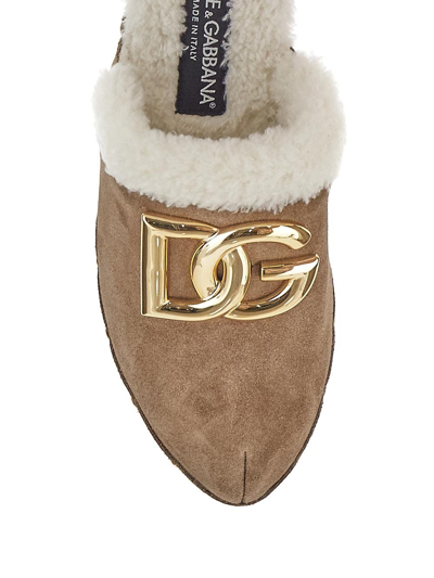 Shop Dolce & Gabbana Faux-fur Clogs In Brown