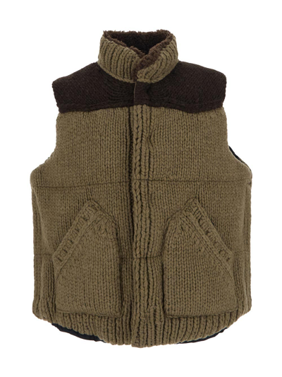Shop Sacai Knit Puffed Vest In Beige