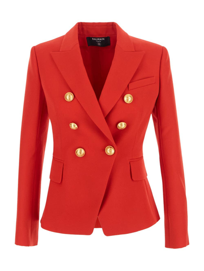 Shop Balmain Wool Jacket In Red