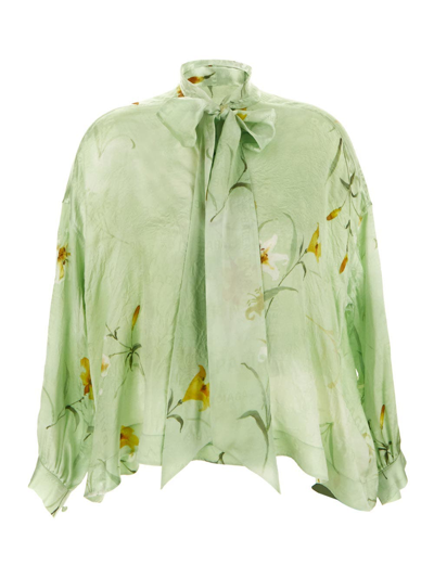 Shop Balenciaga Silk Logo Shirt In Green