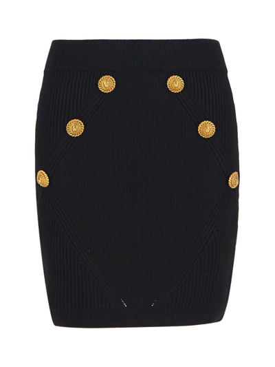 Balmain Short Quilted Jersey Skirt In Noir