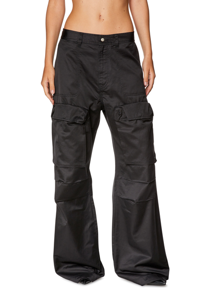 Shop Diesel Cargo Pants In Slub Satin In Black