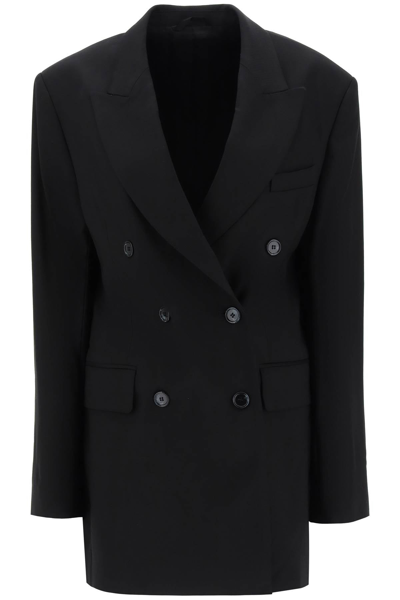 Shop Acne Studios Double-breasted Jacket In Herringbone Fabric Women In Black