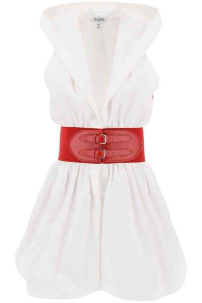 Shop Alaïa Alaia Hooded Mini Dress With Belted Waist Women In White