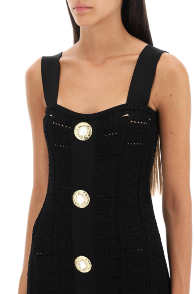 Shop Balmain Knitted Mini Dress With Jewel Buttons Women In Black