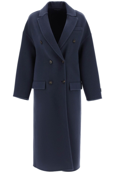Shop Brunello Cucinelli Duoble-breasted Coat In Wool And Cashmere Women In Blue