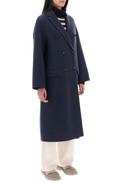 Shop Brunello Cucinelli Duoble-breasted Coat In Wool And Cashmere Women In Blue