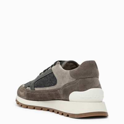 Shop Brunello Cucinelli Low Taupe Sneakers With Precious Detail Women In Brown