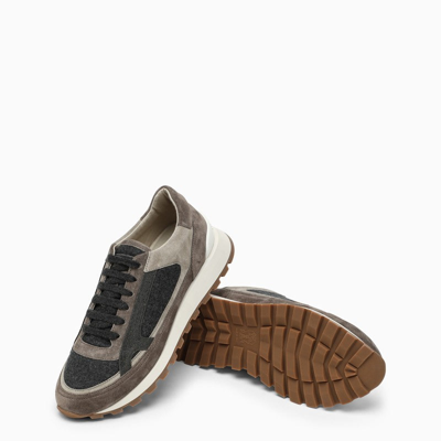 Shop Brunello Cucinelli Low Taupe Sneakers With Precious Detail Women In Brown