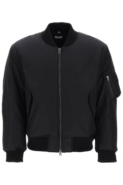 Shop Burberry 'graves' Padded Bomber Jacket With Back Emblem Embroidery Men In Black