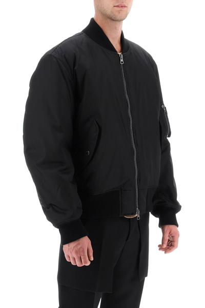 Shop Burberry 'graves' Padded Bomber Jacket With Back Emblem Embroidery Men In Black