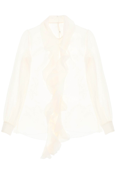 Shop Dolce & Gabbana Silk-georgette Blouse With Ruffles Women In White