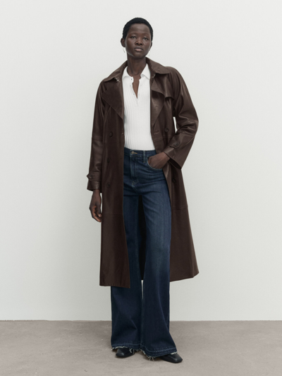 Massimo Dutti Nappa Leather Trench-style Coat With Belt In Brown | ModeSens