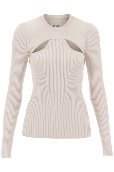 Shop Isabel Marant 'zana' Cut-out Sweater In Ribbed Knit Women In Cream