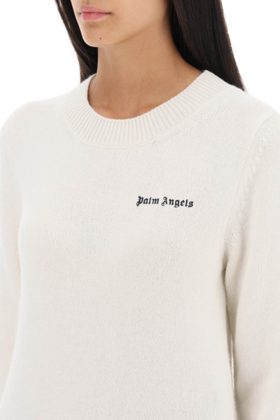 Shop Palm Angels Cropped Sweater With Logo Embroidery Women In White