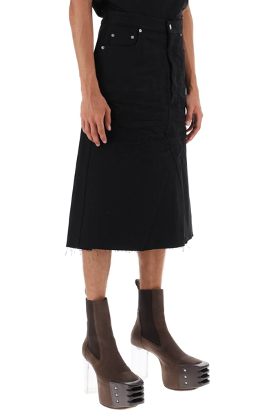 Shop Rick Owens Midi Denim Skirt Men In Black