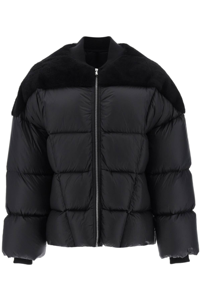 Shop Rick Owens Oversized Puffer Jacket With Shearling Insert Men In Black