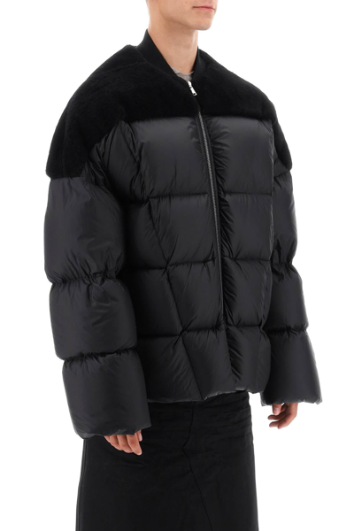 Shop Rick Owens Oversized Puffer Jacket With Shearling Insert Men In Black